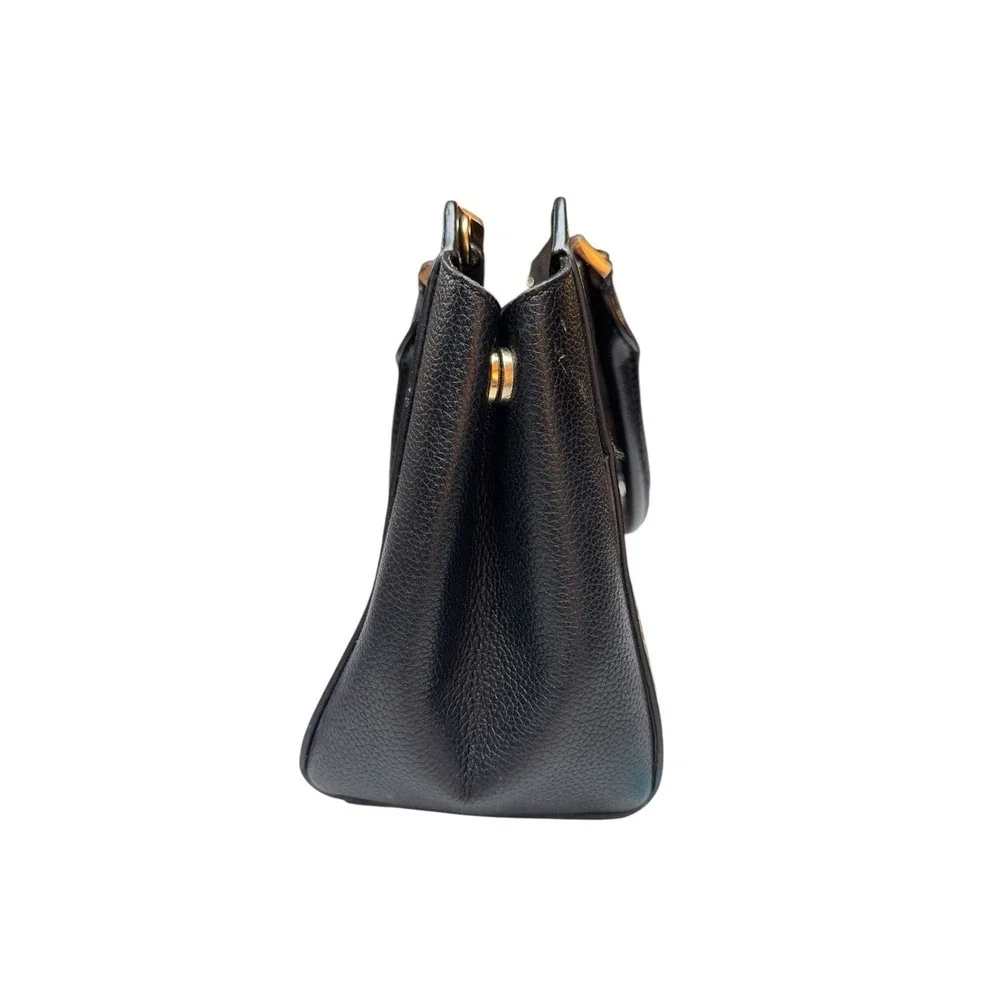 Michael Kors Black Pebbled‎ Leather Studded Satchel Gold Hardware Moto Medium
